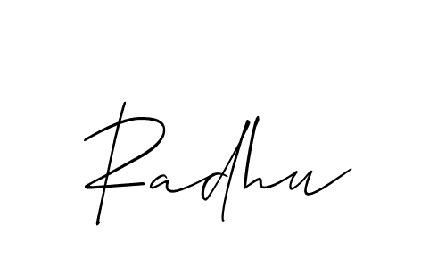 Create a beautiful signature design for name Radhu. With this signature (Allison_Script) fonts, you can make a handwritten signature for free. Radhu signature style 2 images and pictures png