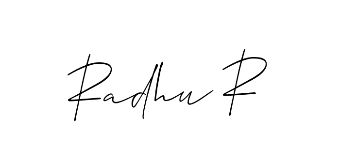 Create a beautiful signature design for name Radhu R. With this signature (Allison_Script) fonts, you can make a handwritten signature for free. Radhu R signature style 2 images and pictures png