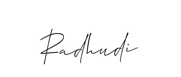 Design your own signature with our free online signature maker. With this signature software, you can create a handwritten (Allison_Script) signature for name Radhudi. Radhudi signature style 2 images and pictures png