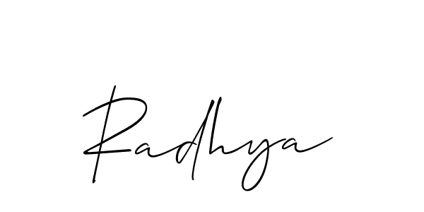 Make a beautiful signature design for name Radhya. With this signature (Allison_Script) style, you can create a handwritten signature for free. Radhya signature style 2 images and pictures png