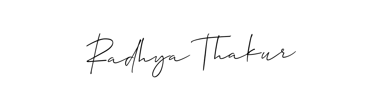 The best way (Allison_Script) to make a short signature is to pick only two or three words in your name. The name Radhya Thakur include a total of six letters. For converting this name. Radhya Thakur signature style 2 images and pictures png