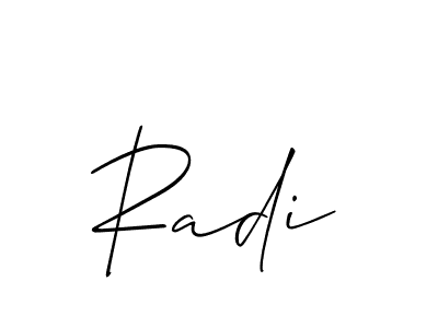 Design your own signature with our free online signature maker. With this signature software, you can create a handwritten (Allison_Script) signature for name Radi. Radi signature style 2 images and pictures png