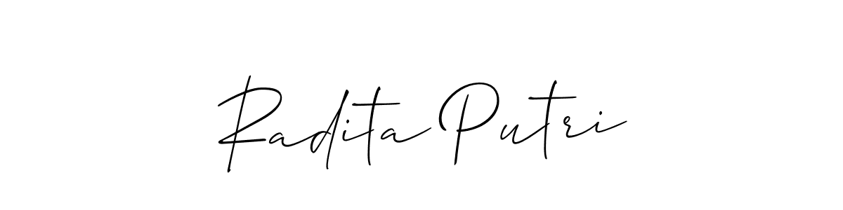 Use a signature maker to create a handwritten signature online. With this signature software, you can design (Allison_Script) your own signature for name Radita Putri. Radita Putri signature style 2 images and pictures png