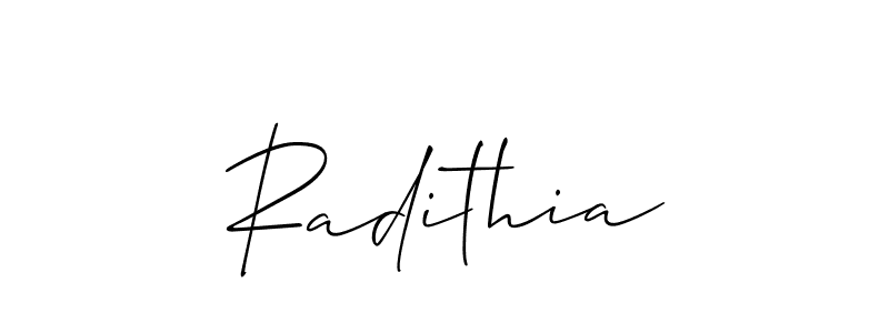 Use a signature maker to create a handwritten signature online. With this signature software, you can design (Allison_Script) your own signature for name Radithia. Radithia signature style 2 images and pictures png
