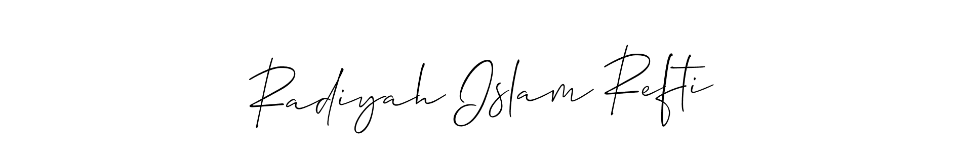 Use a signature maker to create a handwritten signature online. With this signature software, you can design (Allison_Script) your own signature for name Radiyah Islam Refti. Radiyah Islam Refti signature style 2 images and pictures png