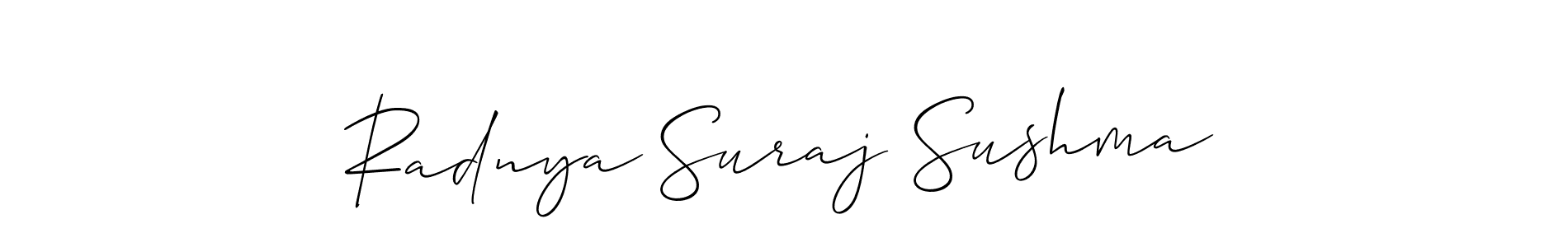 Similarly Allison_Script is the best handwritten signature design. Signature creator online .You can use it as an online autograph creator for name Radnya Suraj Sushma. Radnya Suraj Sushma signature style 2 images and pictures png