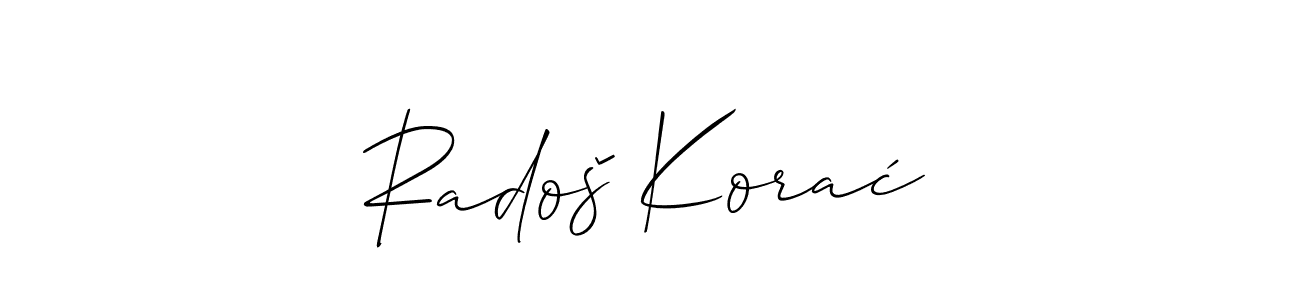 The best way (Allison_Script) to make a short signature is to pick only two or three words in your name. The name Radoš Korać include a total of six letters. For converting this name. Radoš Korać signature style 2 images and pictures png