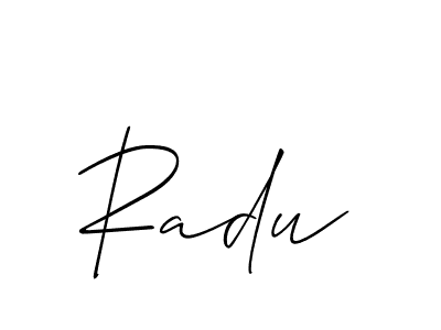 Allison_Script is a professional signature style that is perfect for those who want to add a touch of class to their signature. It is also a great choice for those who want to make their signature more unique. Get Radu name to fancy signature for free. Radu signature style 2 images and pictures png