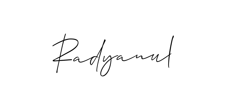 Use a signature maker to create a handwritten signature online. With this signature software, you can design (Allison_Script) your own signature for name Radyanul. Radyanul signature style 2 images and pictures png