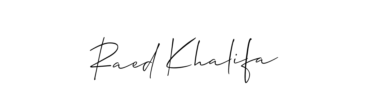 Use a signature maker to create a handwritten signature online. With this signature software, you can design (Allison_Script) your own signature for name Raed Khalifa. Raed Khalifa signature style 2 images and pictures png