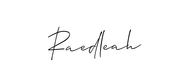 Use a signature maker to create a handwritten signature online. With this signature software, you can design (Allison_Script) your own signature for name Raedleah. Raedleah signature style 2 images and pictures png