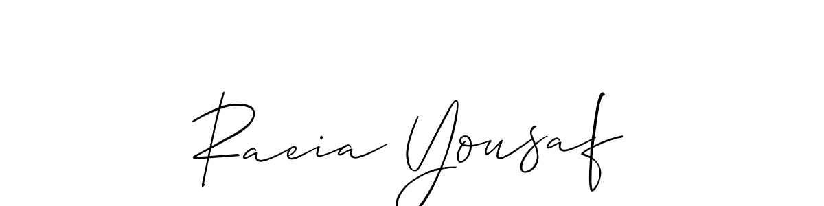 How to make Raeia Yousaf name signature. Use Allison_Script style for creating short signs online. This is the latest handwritten sign. Raeia Yousaf signature style 2 images and pictures png