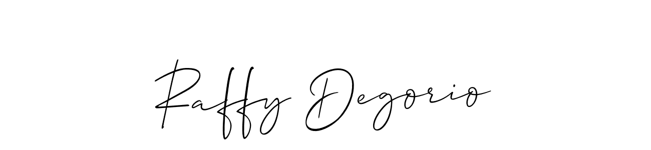 It looks lik you need a new signature style for name Raffy Degorio. Design unique handwritten (Allison_Script) signature with our free signature maker in just a few clicks. Raffy Degorio signature style 2 images and pictures png