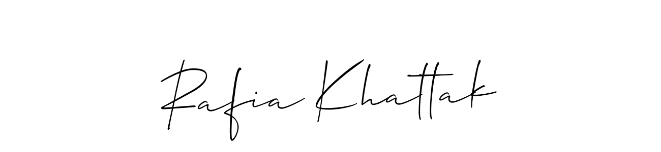 Also You can easily find your signature by using the search form. We will create Rafia Khattak name handwritten signature images for you free of cost using Allison_Script sign style. Rafia Khattak signature style 2 images and pictures png