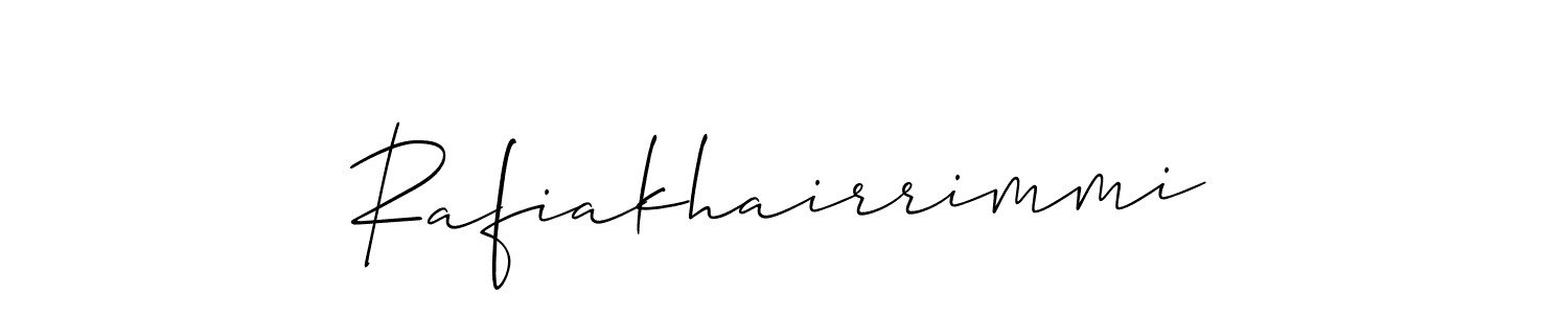 if you are searching for the best signature style for your name Rafiakhairrimmi. so please give up your signature search. here we have designed multiple signature styles  using Allison_Script. Rafiakhairrimmi signature style 2 images and pictures png