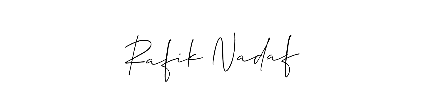 The best way (Allison_Script) to make a short signature is to pick only two or three words in your name. The name Rafik Nadaf ✅ include a total of six letters. For converting this name. Rafik Nadaf ✅ signature style 2 images and pictures png