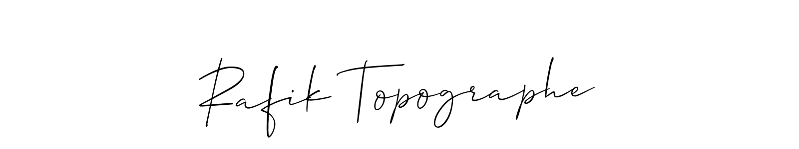 if you are searching for the best signature style for your name Rafik Topographe. so please give up your signature search. here we have designed multiple signature styles  using Allison_Script. Rafik Topographe signature style 2 images and pictures png