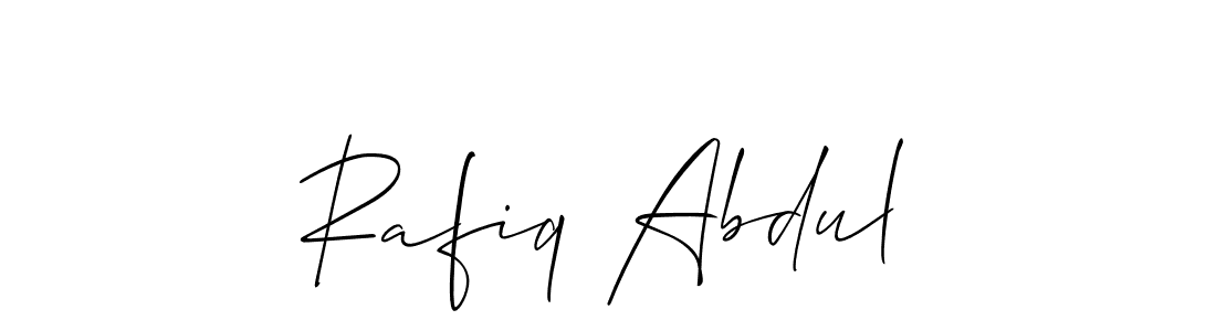 Use a signature maker to create a handwritten signature online. With this signature software, you can design (Allison_Script) your own signature for name Rafiq Abdul. Rafiq Abdul signature style 2 images and pictures png