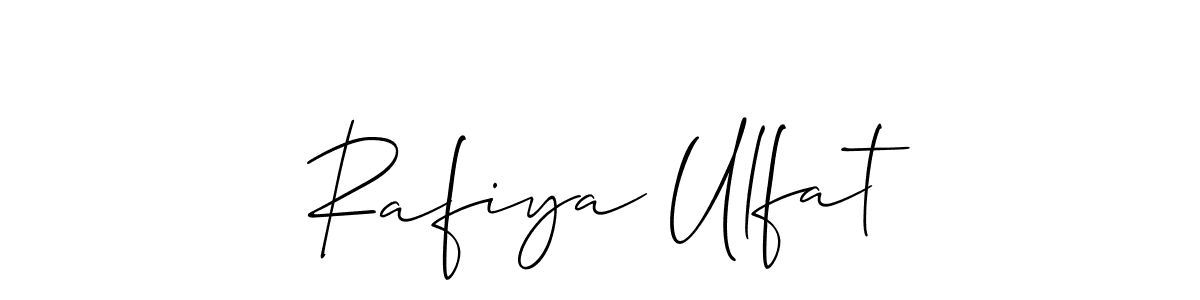 if you are searching for the best signature style for your name Rafiya Ulfat. so please give up your signature search. here we have designed multiple signature styles  using Allison_Script. Rafiya Ulfat signature style 2 images and pictures png