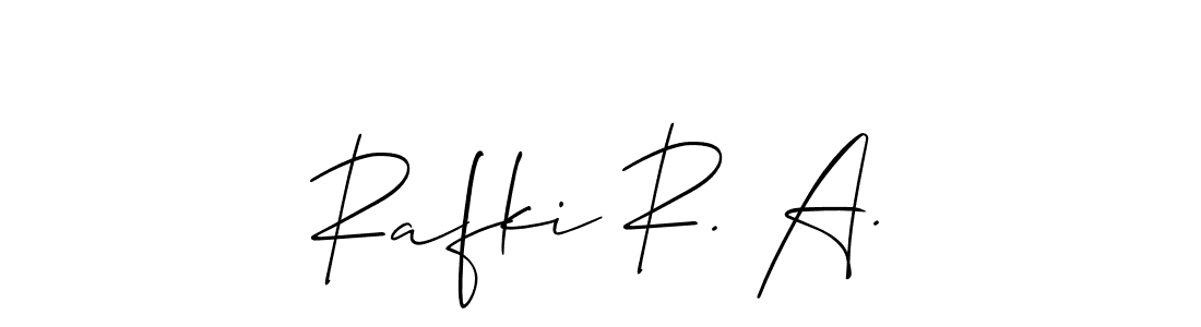 How to make Rafki R. A. name signature. Use Allison_Script style for creating short signs online. This is the latest handwritten sign. Rafki R. A. signature style 2 images and pictures png