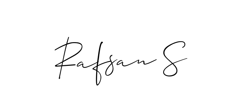 if you are searching for the best signature style for your name Rafsan S. so please give up your signature search. here we have designed multiple signature styles  using Allison_Script. Rafsan S signature style 2 images and pictures png