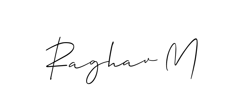 How to make Raghav M name signature. Use Allison_Script style for creating short signs online. This is the latest handwritten sign. Raghav M signature style 2 images and pictures png