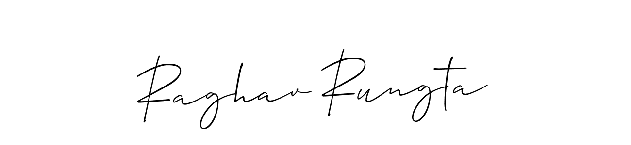 Allison_Script is a professional signature style that is perfect for those who want to add a touch of class to their signature. It is also a great choice for those who want to make their signature more unique. Get Raghav Rungta name to fancy signature for free. Raghav Rungta signature style 2 images and pictures png