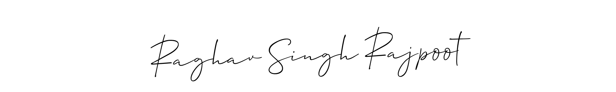 The best way (Allison_Script) to make a short signature is to pick only two or three words in your name. The name Raghav Singh Rajpoot include a total of six letters. For converting this name. Raghav Singh Rajpoot signature style 2 images and pictures png