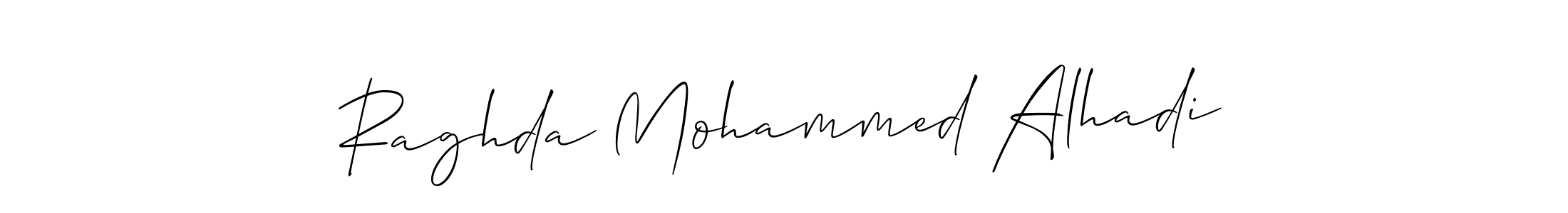 The best way (Allison_Script) to make a short signature is to pick only two or three words in your name. The name Raghda Mohammed Alhadi include a total of six letters. For converting this name. Raghda Mohammed Alhadi signature style 2 images and pictures png