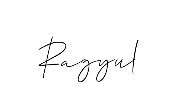 Make a beautiful signature design for name Ragyul. With this signature (Allison_Script) style, you can create a handwritten signature for free. Ragyul signature style 2 images and pictures png