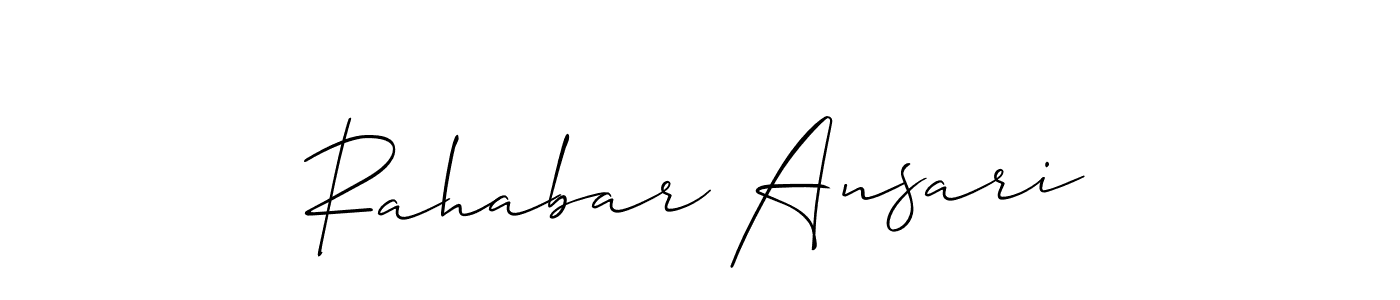 How to make Rahabar Ansari name signature. Use Allison_Script style for creating short signs online. This is the latest handwritten sign. Rahabar Ansari signature style 2 images and pictures png