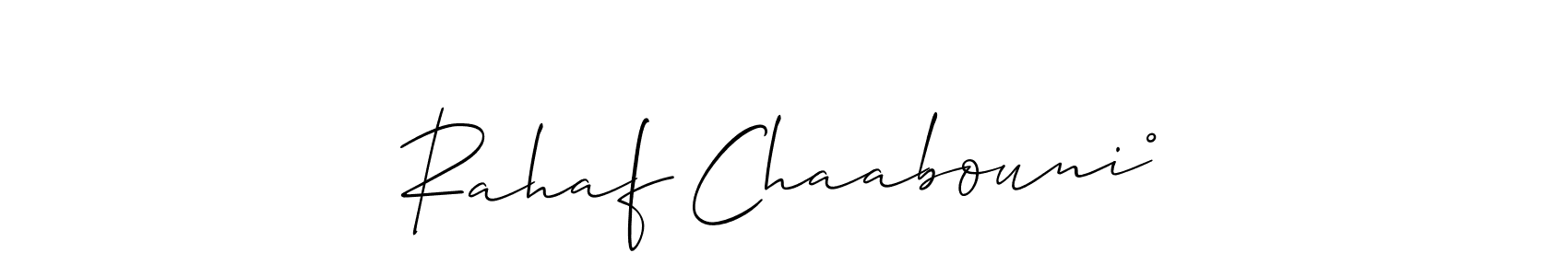 Make a beautiful signature design for name Rahaf Chaabouni°. With this signature (Allison_Script) style, you can create a handwritten signature for free. Rahaf Chaabouni° signature style 2 images and pictures png