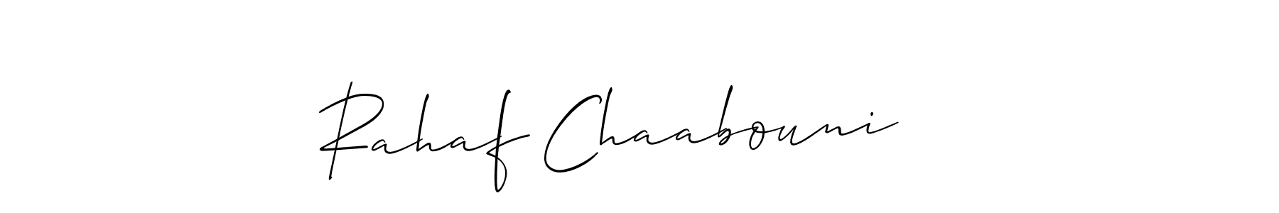 Use a signature maker to create a handwritten signature online. With this signature software, you can design (Allison_Script) your own signature for name Rahaf Chaabouni   . Rahaf Chaabouni    signature style 2 images and pictures png