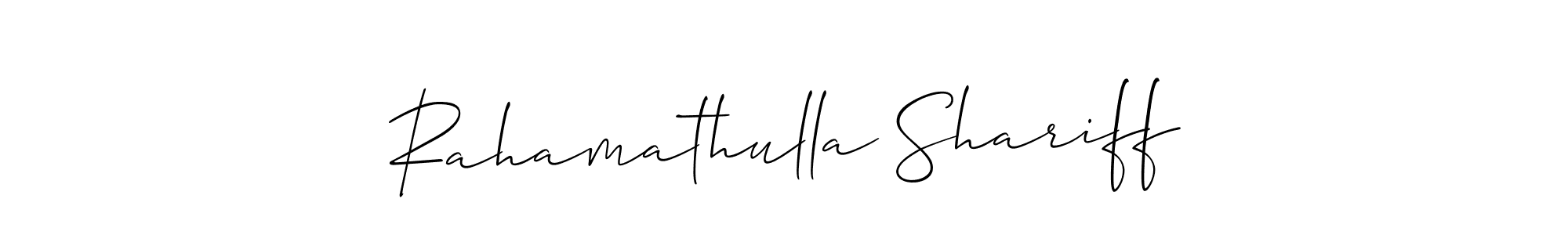 The best way (Allison_Script) to make a short signature is to pick only two or three words in your name. The name Rahamathulla Shariff include a total of six letters. For converting this name. Rahamathulla Shariff signature style 2 images and pictures png
