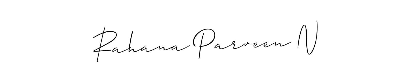 The best way (Allison_Script) to make a short signature is to pick only two or three words in your name. The name Rahana Parveen N include a total of six letters. For converting this name. Rahana Parveen N signature style 2 images and pictures png