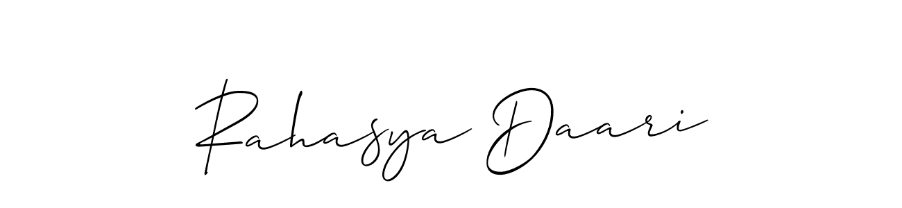 Allison_Script is a professional signature style that is perfect for those who want to add a touch of class to their signature. It is also a great choice for those who want to make their signature more unique. Get Rahasya Daari name to fancy signature for free. Rahasya Daari signature style 2 images and pictures png