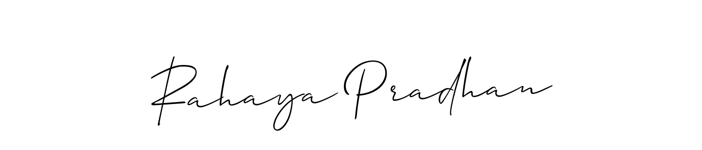 The best way (Allison_Script) to make a short signature is to pick only two or three words in your name. The name Rahaya Pradhan include a total of six letters. For converting this name. Rahaya Pradhan signature style 2 images and pictures png