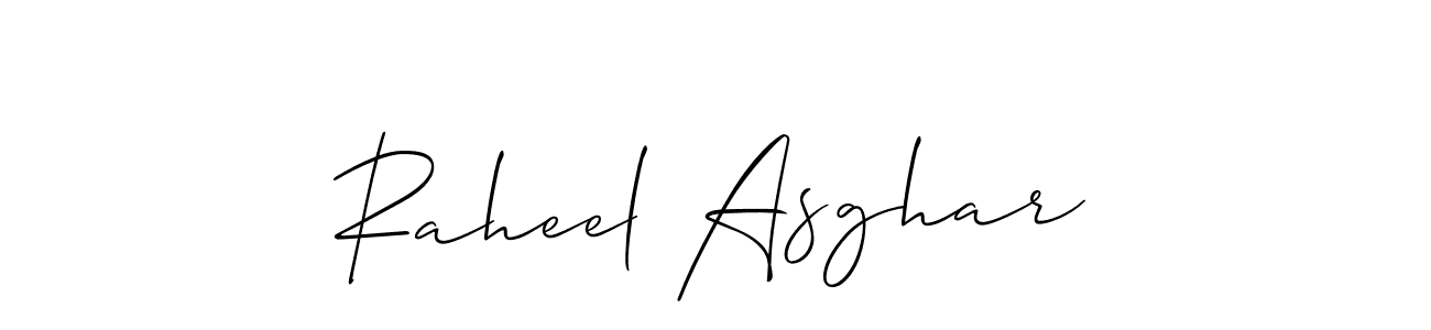 How to make Raheel Asghar name signature. Use Allison_Script style for creating short signs online. This is the latest handwritten sign. Raheel Asghar signature style 2 images and pictures png