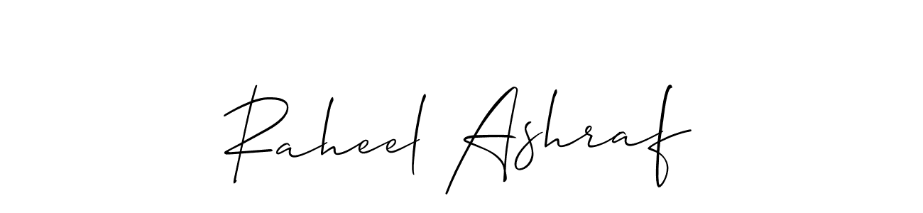 How to make Raheel Ashraf name signature. Use Allison_Script style for creating short signs online. This is the latest handwritten sign. Raheel Ashraf signature style 2 images and pictures png