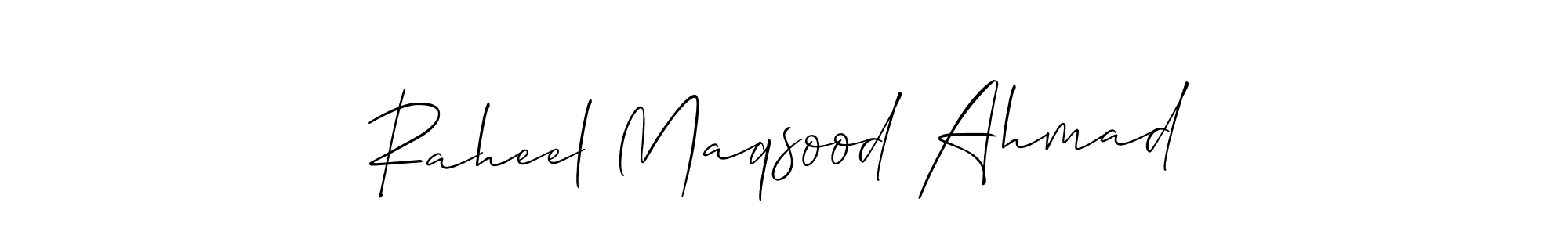 if you are searching for the best signature style for your name Raheel Maqsood Ahmad. so please give up your signature search. here we have designed multiple signature styles  using Allison_Script. Raheel Maqsood Ahmad signature style 2 images and pictures png