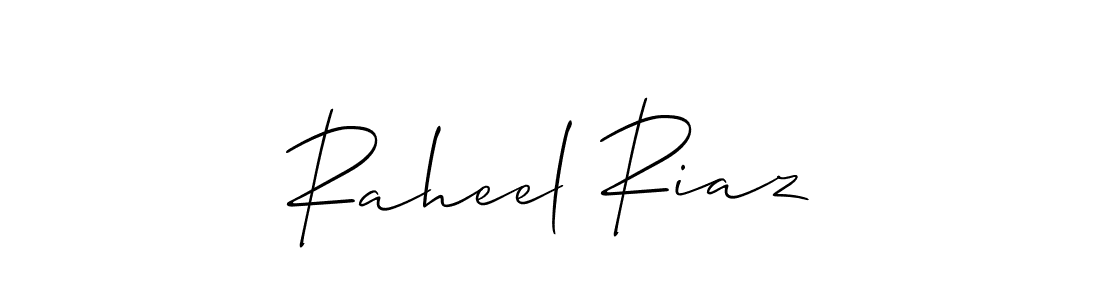 Use a signature maker to create a handwritten signature online. With this signature software, you can design (Allison_Script) your own signature for name Raheel Riaz. Raheel Riaz signature style 2 images and pictures png