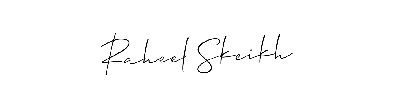 Make a beautiful signature design for name Raheel Skeikh. With this signature (Allison_Script) style, you can create a handwritten signature for free. Raheel Skeikh signature style 2 images and pictures png