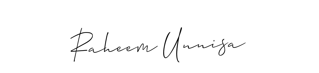 Make a beautiful signature design for name Raheem Unnisa. With this signature (Allison_Script) style, you can create a handwritten signature for free. Raheem Unnisa signature style 2 images and pictures png