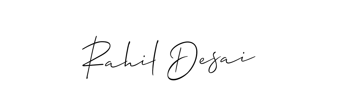 The best way (Allison_Script) to make a short signature is to pick only two or three words in your name. The name Rahil Desai include a total of six letters. For converting this name. Rahil Desai signature style 2 images and pictures png