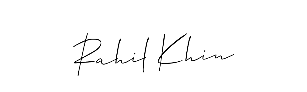 Also You can easily find your signature by using the search form. We will create Rahil Khin name handwritten signature images for you free of cost using Allison_Script sign style. Rahil Khin signature style 2 images and pictures png