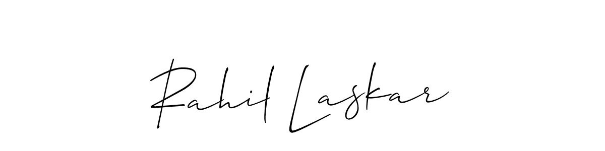 The best way (Allison_Script) to make a short signature is to pick only two or three words in your name. The name Rahil Laskar include a total of six letters. For converting this name. Rahil Laskar signature style 2 images and pictures png