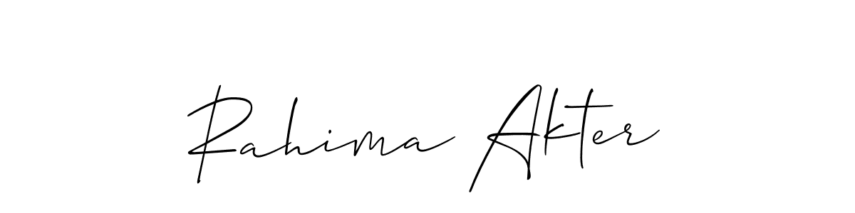 Make a short Rahima Akter signature style. Manage your documents anywhere anytime using Allison_Script. Create and add eSignatures, submit forms, share and send files easily. Rahima Akter signature style 2 images and pictures png