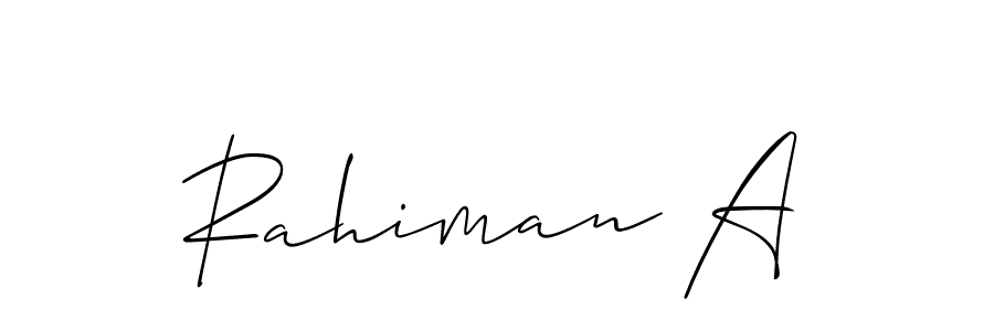 Also we have Rahiman A name is the best signature style. Create professional handwritten signature collection using Allison_Script autograph style. Rahiman A signature style 2 images and pictures png