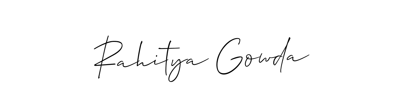 This is the best signature style for the Rahitya Gowda name. Also you like these signature font (Allison_Script). Mix name signature. Rahitya Gowda signature style 2 images and pictures png