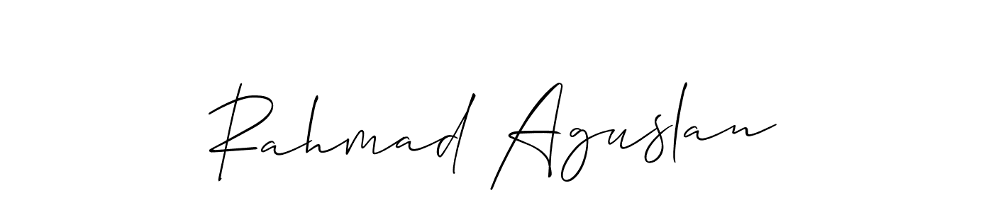 Make a short Rahmad Aguslan signature style. Manage your documents anywhere anytime using Allison_Script. Create and add eSignatures, submit forms, share and send files easily. Rahmad Aguslan signature style 2 images and pictures png
